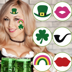 St Patrick's Day Party Decor Green Orange Felt Fake Beard Set Shamrocks Hat Mustache Festive Costume Photo Booth Props