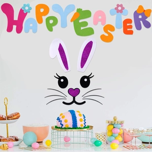 DIY Easter bunny felt door stickers and colorful Happy Easter wall banner decoration kit