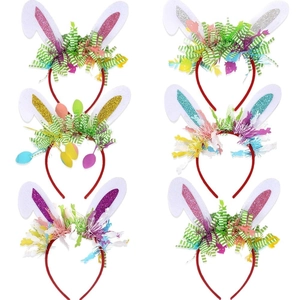 Lot de 6 serre-têtes oreilles de lapin de Pâques avec paillettes et décors d'œufs festifs
