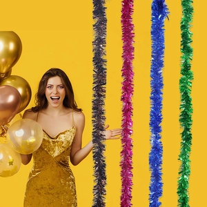 Metallic Tinsel Garland Colorful Streamers For Wedding Birthday Christmas Party Home Ceiling Hanging Decoration Festive Ornaments