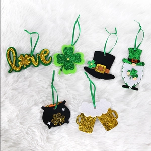 St Patricks Day Green Clover Gnome Hanging Ornaments Irish Festival Party Decor Glitter Felt Shamrock Horseshoe Gold Pot Pendant