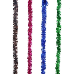Sparkly 2m tinsel garland for party decorations in blue, green, pink and gold