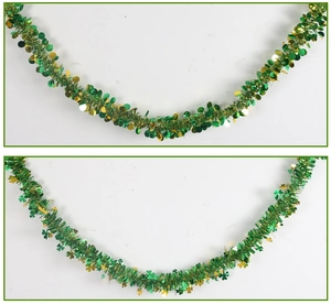 Detail of St. Patrick's Day 2m tinsel garland with gold green shamrocks and round sequins