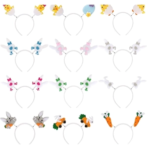 Set of 12 festive Easter headbands with bunny, chick and egg designs for party decor
