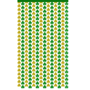 St. Patrick's Day shamrock fringe curtain with green and gold clovers for party decor