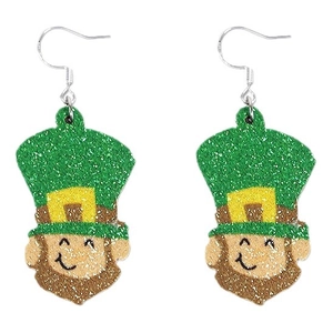 Boucles d'oreilles Leprechaun pour la Saint-Patrick avec motif trèfle vert pailleté