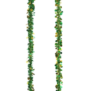 2m St. Patrick's Day green and gold tinsel garland with shamrocks and sequins decor