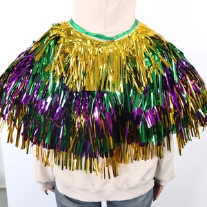 Cape à Franges Métalliques Mardi Gras Poncho Scintillant en PET Violet Or Vert Carnaval Accessoire de Costume de Fête