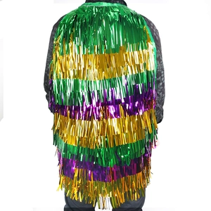Cape festive à franges avec glands en feuille métallique vert or et violet pour cosplay