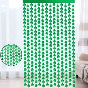 St Patricks Day Green Shamrock Tinsel Fringe Door Curtain Metallic Foil Shamrock Backdrop For Irish Festival Party Decoration