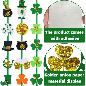 St. Patrick's Day felt banner with lucky shamrock and gnome decorations for party setup