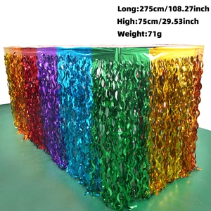 Rainbow foil fringe table skirt for party decor, size 108x29 inches with metallic finish