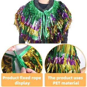 Golden green purple fringe cape shawl in PET for carnival party and stage performances