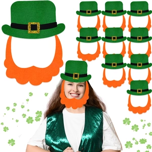 St Patrick's Day Costume Set Green Felt Top Hat With Gold Buckle Orange Leprechaun Beard Irish Festival Party Decoration Props