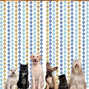 Laser Paw Print Foil Fringe Curtain Pet Birthday Party Decoration Metallic Tinsel Backdrop Door Curtain For Cats Dogs