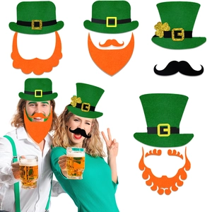 Chapeau Haut-de-Forme Vert de la Saint-Patrick Avec Ensemble de Fausse Barbe Accessoires de Costume de Leprechaun Irlandais