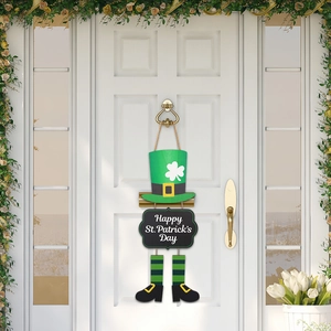 Décoration de porte Leprechaun en bois pour la Saint-Patrick avec chapeau vert