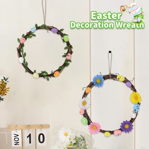 Easter DIY Rattan Wreath Decoration With Artificial Speckled Eggs And Green Leaves For Home Wall Door Hanging Festive Party Ornament