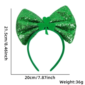 Green sequined bow headband with felt shamrock for St. Patrick's Day party decor