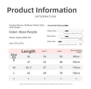 Detailed size chart for children's ballet tutu dress with measurements for XS to L sizes