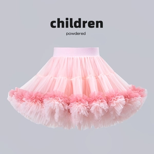 Close-up of pink layered mesh tutu skirt with wide elastic waistband and wavy hemline