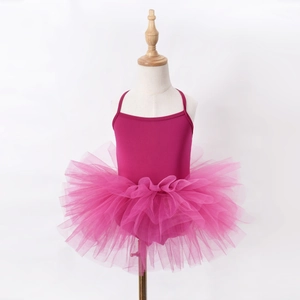 Detail of rose red girls' ballet tutu dress with elastic bodice and multi-layer mesh skirt