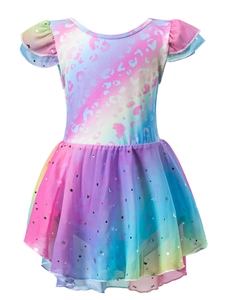 Robe léotard de ballet arc-en-ciel avec paillettes étoiles pour filles danse classique