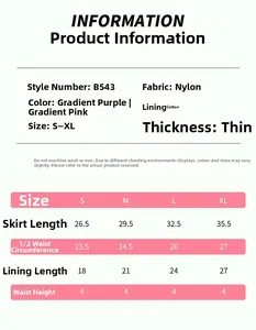 Detailed size chart for girls' rainbow tutu skirt with fabric and washing instructions