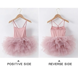 Front and back detail of pink tulle ballet tutu dress with crisscross straps