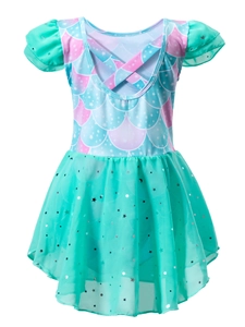 Détails de la robe de danse sirène enfant avec paillettes et jupe en tulle