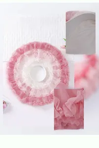 Detail of pink and white gradient mesh layers on girls tutu skirt with elastic waistband