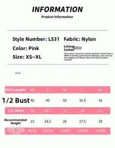 Tableau des tailles détaillé pour robe de princesse rose, mesures du XS au XL incluses
