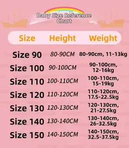 Tabella taglie dettagliata per completi tutu bambina da 80 cm a 150 cm di altezza