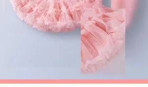 Close-up detail of tiered pink mesh tutu dress with soft ruffle layers for girls
