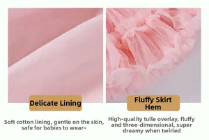 Detail of pink tutu dress showing soft cotton lining and multilayer fluffy mesh texture