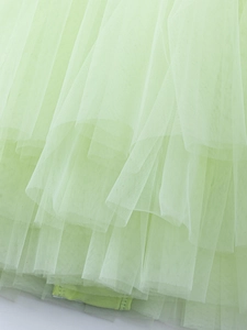 Close-up of lightweight light green multi-layer tulle mesh fabric for ballet dresses