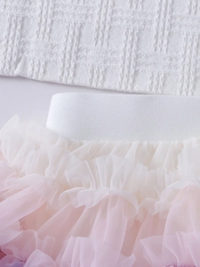 Detailed macro of pink and white gradient mesh layers on a girls tutu skirt