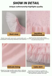 Détails des couches de tulle rose, strass et doublure en coton doux sur robe pour fille