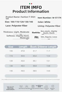 Detailed size chart for girls summer lace T-shirt and tutu skirt set in white