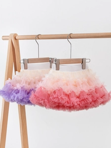 Toddler Girls Gradient Rainbow Tutu Skirt Tiered Nylon Mesh Princess Dance Skirt Soft Cotton Lining Party Dress Costume