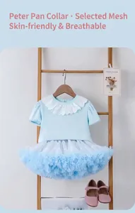 Détail de l'ensemble d'été bleu clair pour filles avec col en dentelle et jupe tutu à volants