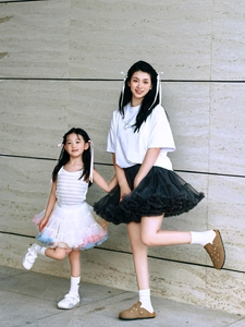 Fashionable layered tulle tutu skirt set for mother and daughter in minimalist style