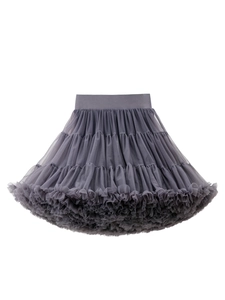 Deep grey multi-layer tulle tutu skirt with elastic waistband and tiered ruffled hem