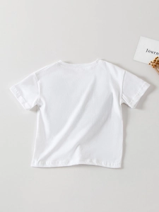 Maglietta a maniche corte in cotone bianco per bambine con girocollo e fiocco chic