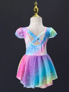 Justaucorps de ballet arc-en-ciel pour filles avec dos croisé et jupe en tulle