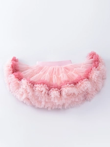 Pink gradient tiered tutu skirt for girls featuring a layered mesh ballet design