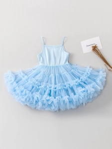 Light blue toddler tutu dress with multi-layer mesh skirt and delicate bow details