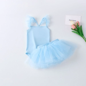 Ensemble de ballet bleu clair pour filles avec justaucorps à volants et jupe en tulle