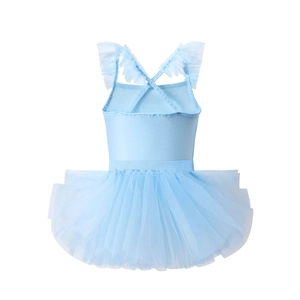 Détail du justaucorps de ballet bleu clair pour filles avec bretelles croisées et tutu