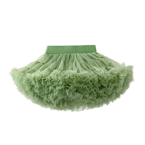 Detailed view of the mint green layered tulle tutu with an elastic waistband for girls